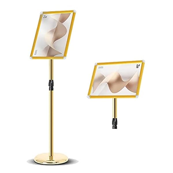 WIGSELBL Heavy Duty voetstuk poster bord standaard, staande bord houder A4 voetstuk poster standaard, verstelbare poster standaard houder met aluminium snap, bord standaard met basis (kleur: goud,